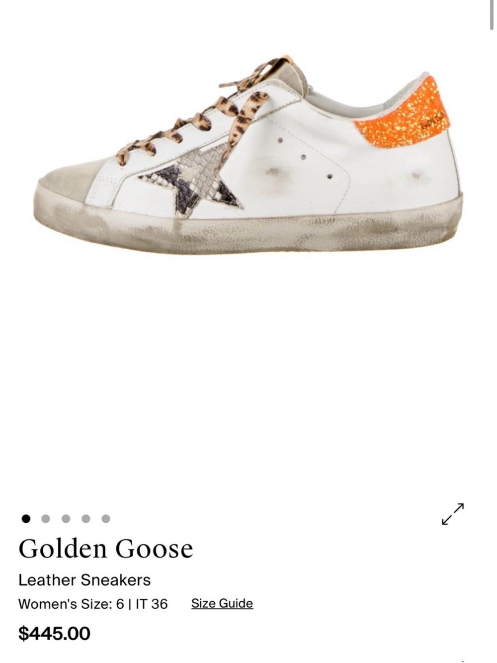 Golden Goose White Leather Sneakers with Orange Glitter Heel & Snake-Print Star